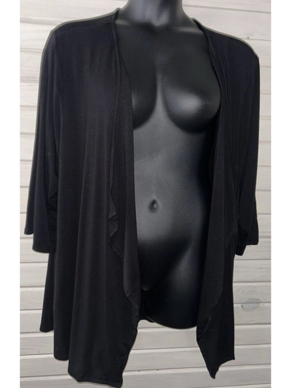 AnyWear by Catherines Sz Plus ?? (See Meas) Black Open Front Cardigan Jersey